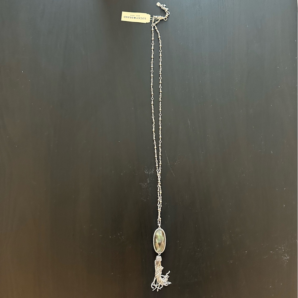 Lucky Brand Silver Necklace with Iridescent Tassel Pendant